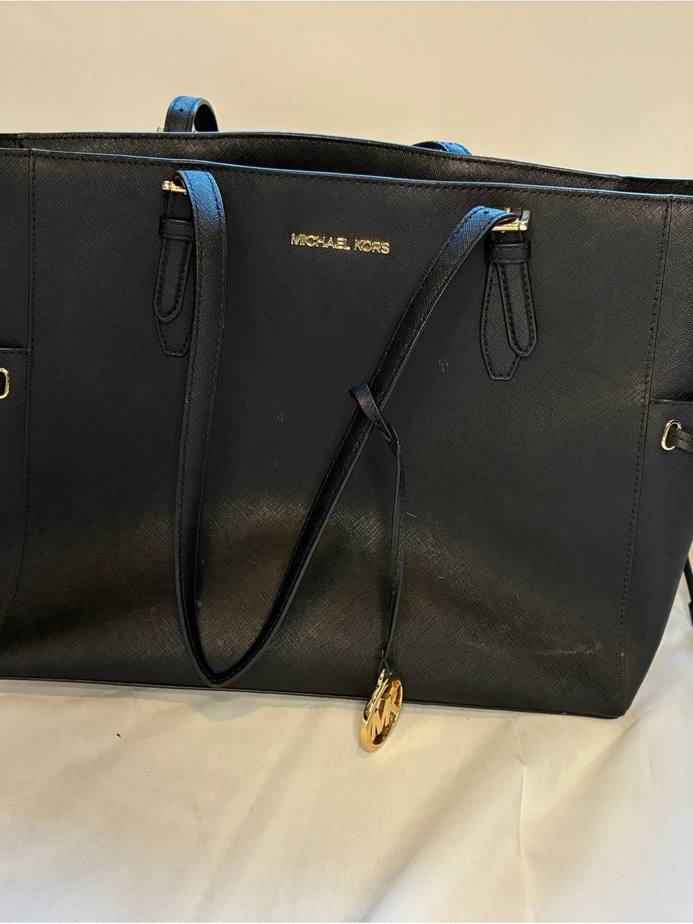 Michael Kors Black Leather Saffiano Tote with Gold Logo